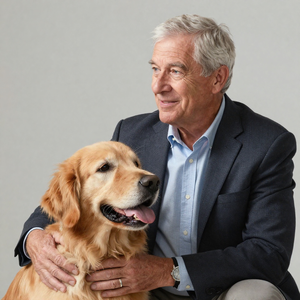 Thomas Wearhom with Gideon, his golden retriever